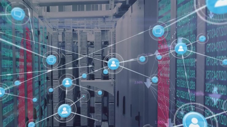 Animation of network of connections over server room