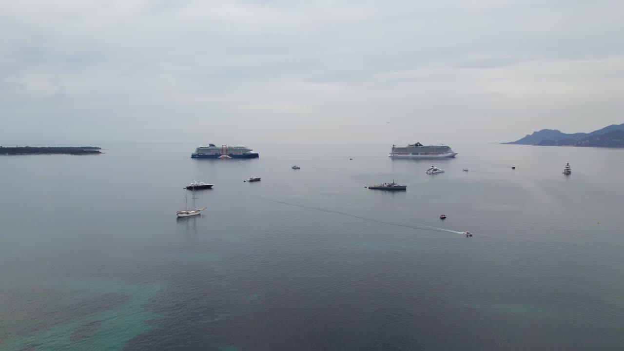 Cruise Ship Port in Mediterranean Marina on Cannes, French Riviera, Cote d'Azur Coast - Aerial