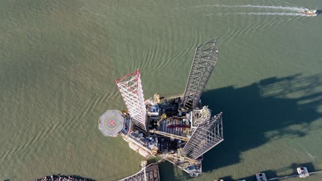 oil rig moored at sheerness overhead aerial footage