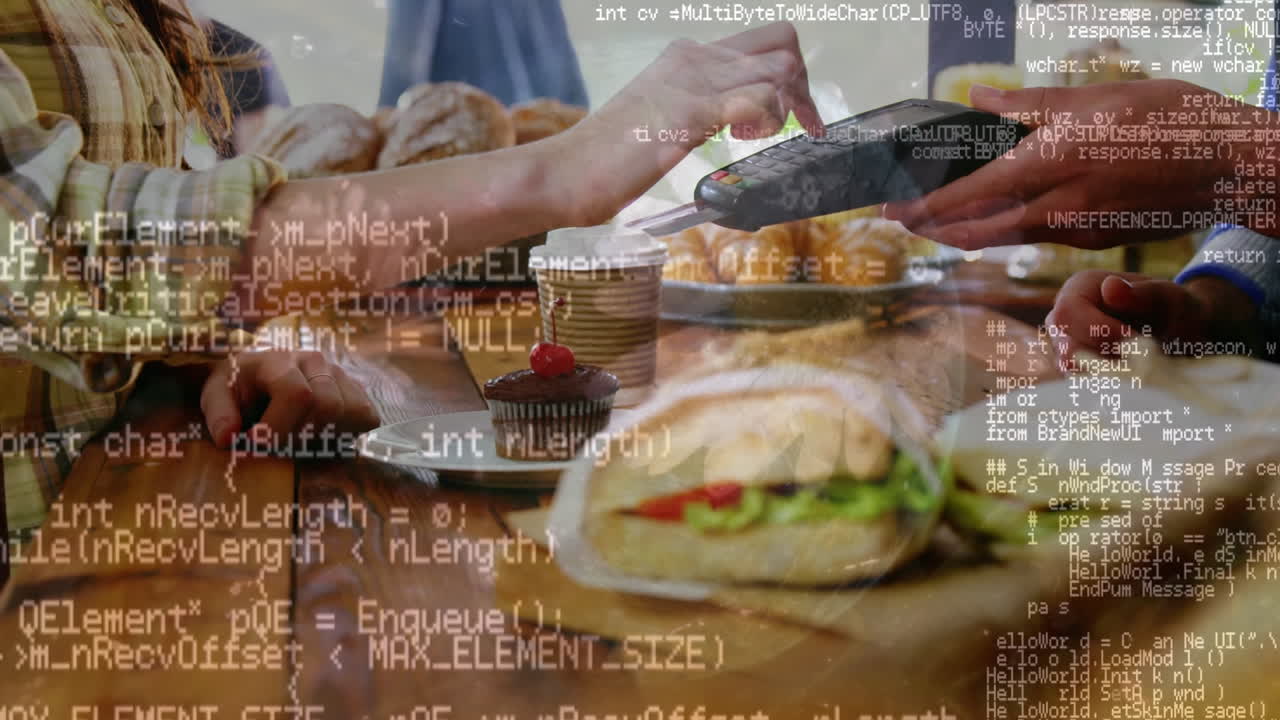 procesamiento de datos contra la sección media de una persona que realiza un pago utilizando una tarjeta de crédito