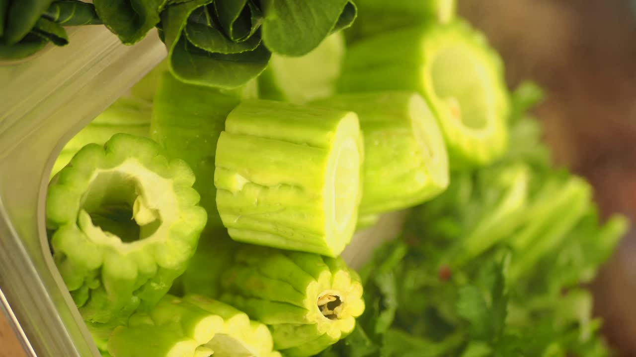 Close-up of bitter melon slices