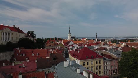 flying over tallinn old town this drone video captures vibrant red rooftops and intricate narrow streets showcasing centuries of medieval architecture and urban design
