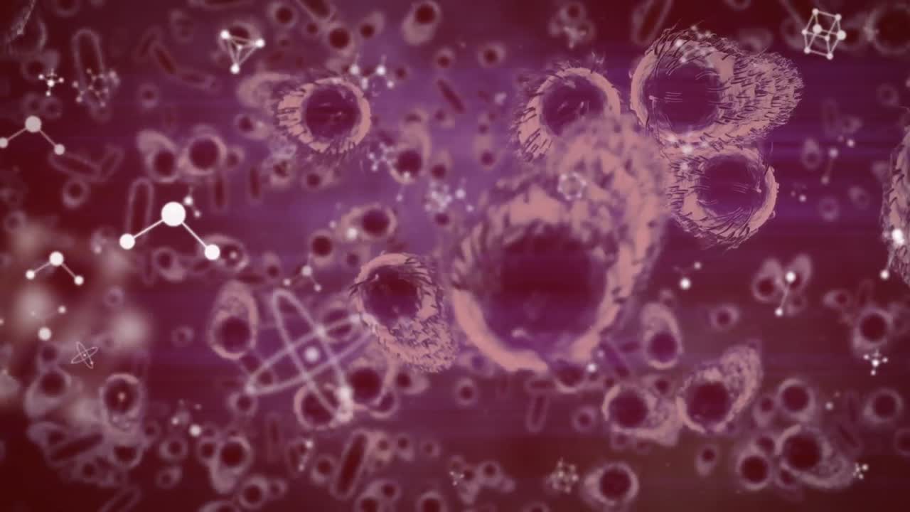 Animation of moving cells over red background