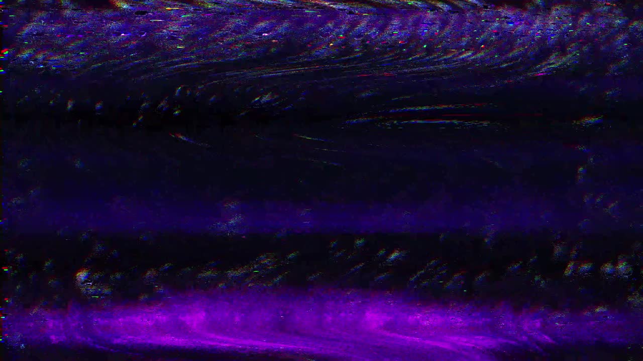 Rumore glitch digitale astratto con statica viola e nera.