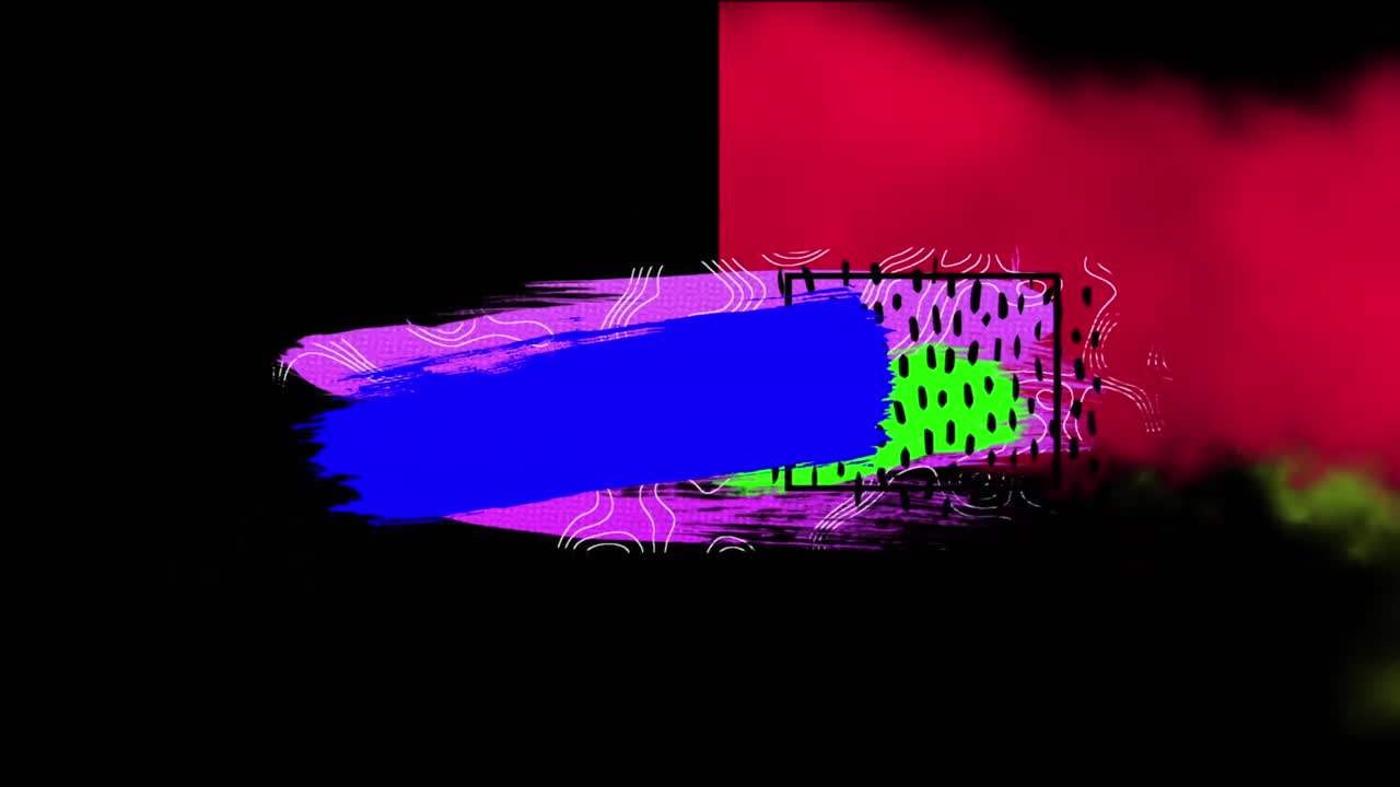 Animazione di forme astratte colorate e fumo verde e rosso su sfondo nero