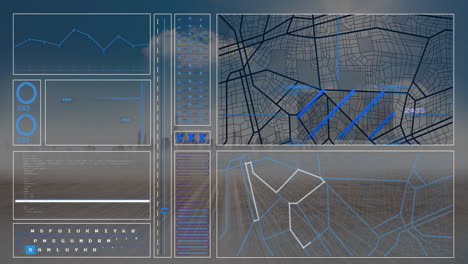 animation of digital map with data analytics and city grid visualization