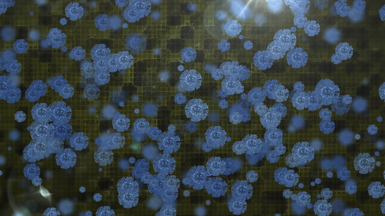 검은색 배경에 코로나19 세포의 애니메이션