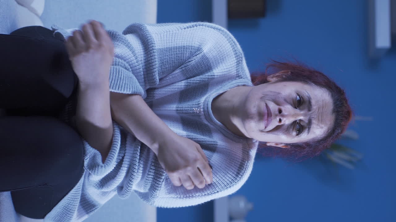 Video vertical de Mujer desesperada con las manos en la cabeza. Deprimida.
