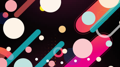 Animation-of-colorful-shapes-and-dots-over-dark-background