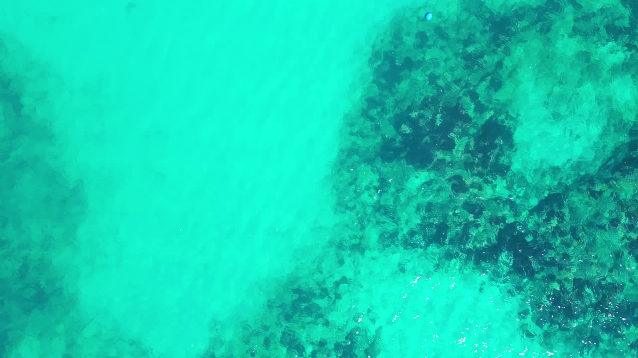Clear turquoise water and reef near playa del carmen, mexico, aerial view