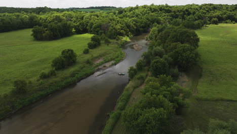 river with kayaks in oronoco, minnesota, usa - aerial shot