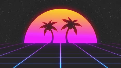 retro futuristic sunset with palm trees