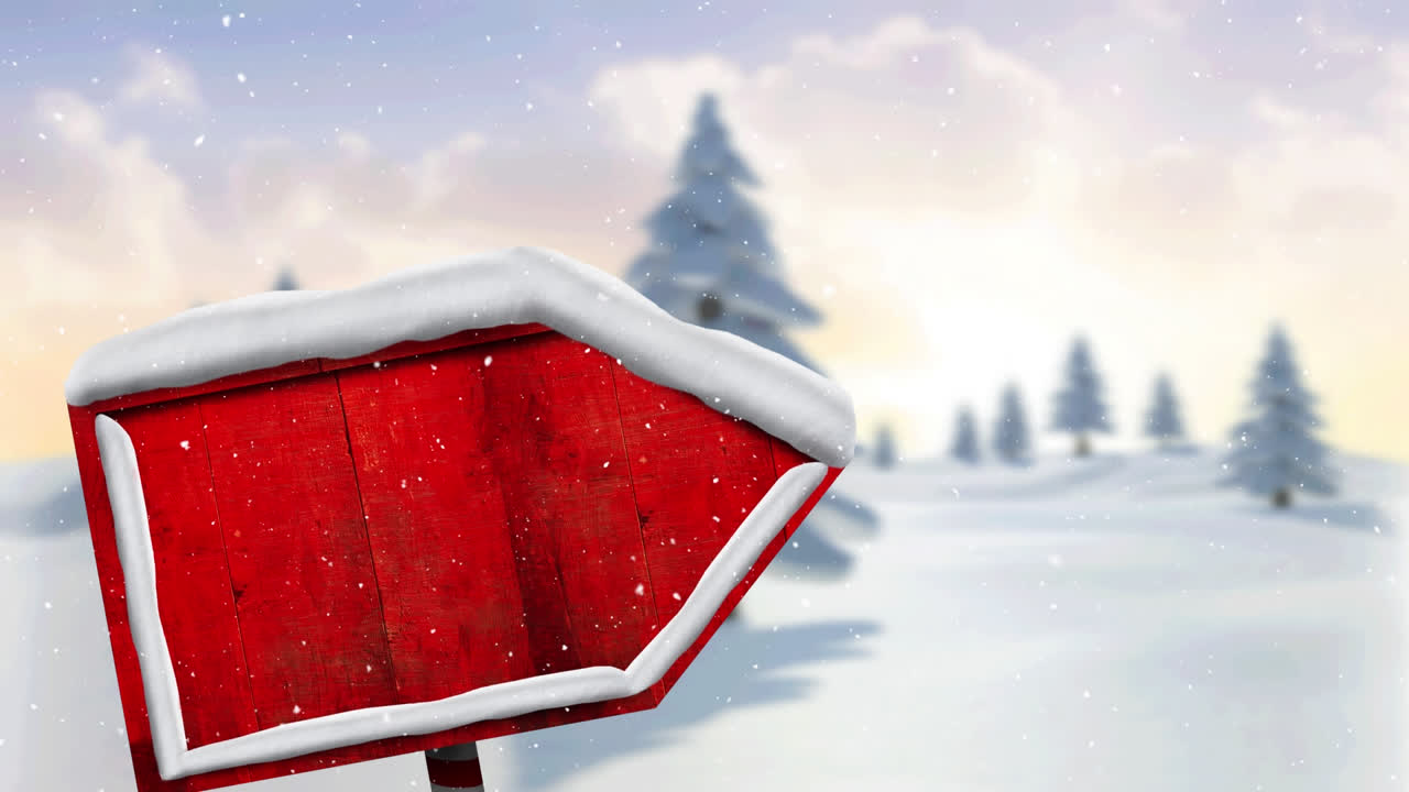 도로 노래와 겨울 풍경 위에 내리는 눈의 애니메이션