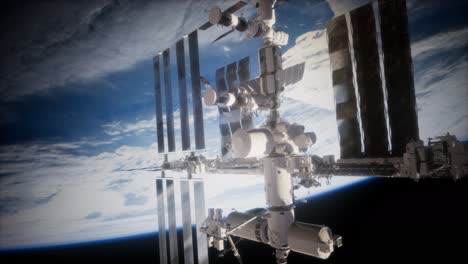 una vista de la tierra y una nave espacial. iss está orbitando la tierra