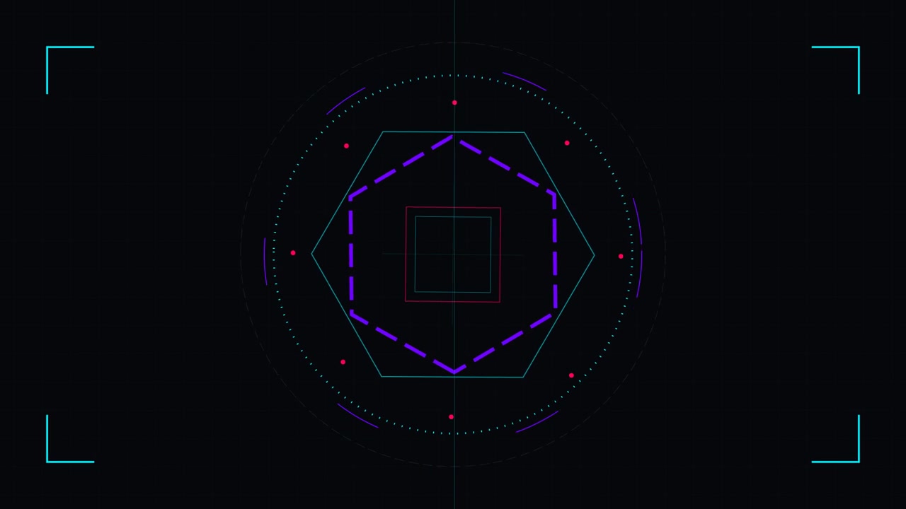 Abstract Digital HUD Interface with Rotating Geometric Shapes