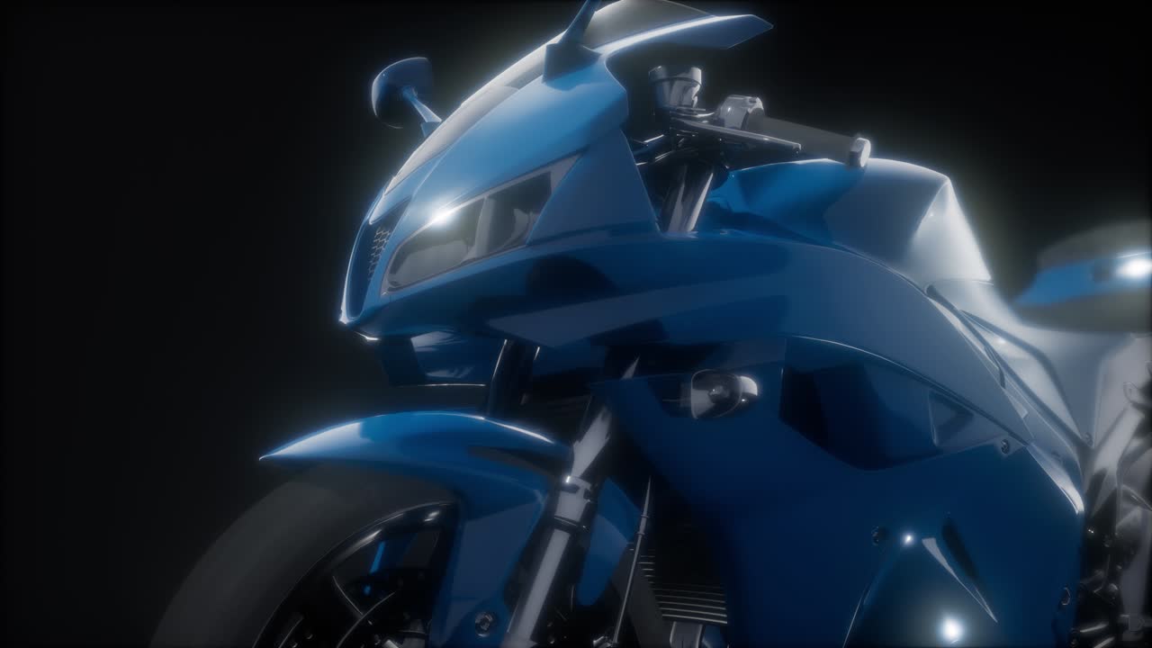 motocicleta deportiva en un estudio oscuro con luces brillantes