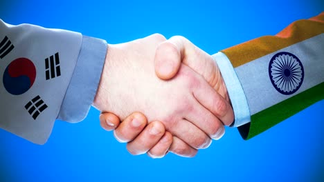 south korea  - india  / handshake concept animation about countries and politics / with matte channel