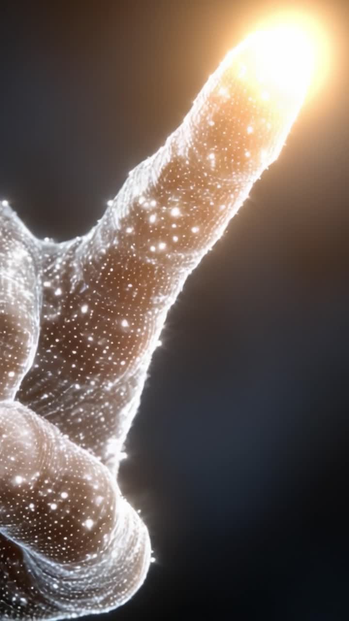 A Close-Up of a Glowing Finger Surrounded by Sparkling Particles, Representing Light and Energy in a Mystical Digital Realm