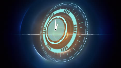 animación de escaneo de alcance y reloj moviéndose sobre círculos azules