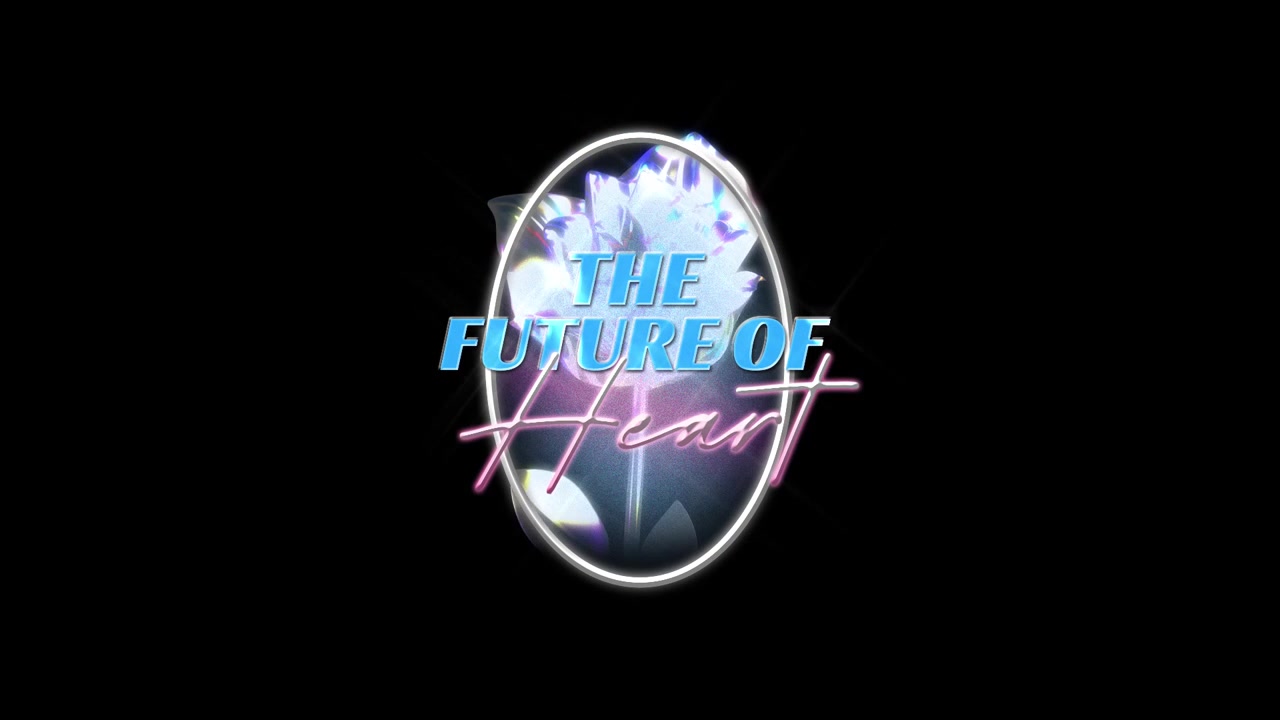 Holograficzna grafika kwiatowa z tekstem „The Future of Heart”