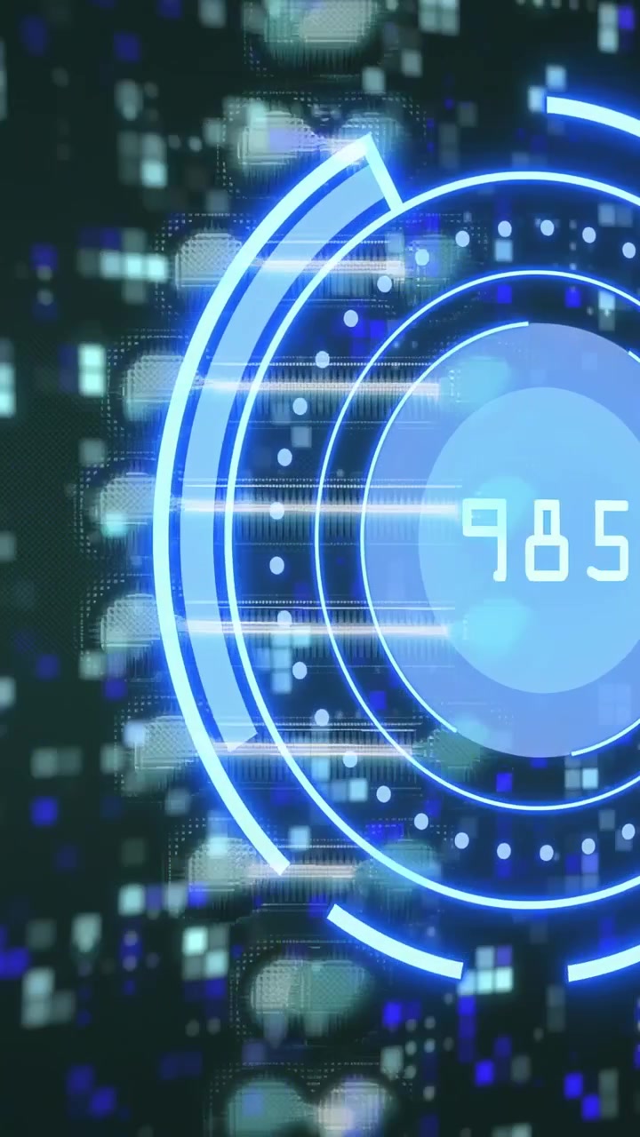 Vertical video: System core driving digit updates while main HUD rotating rings, showing tech stats