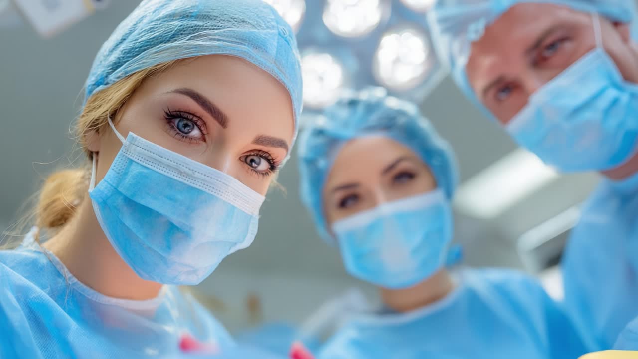 A Close-Up Look at Medical Professionals in Surgical Gear During a Procedure, Illustrating the Focus and Precision Required in the Operating Room