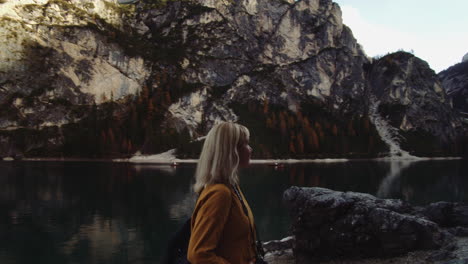 landscape of lake braies in italy