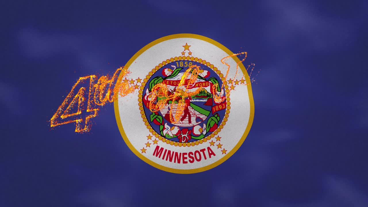 Minnesota flag background for 4th of july fire lettering, loop
