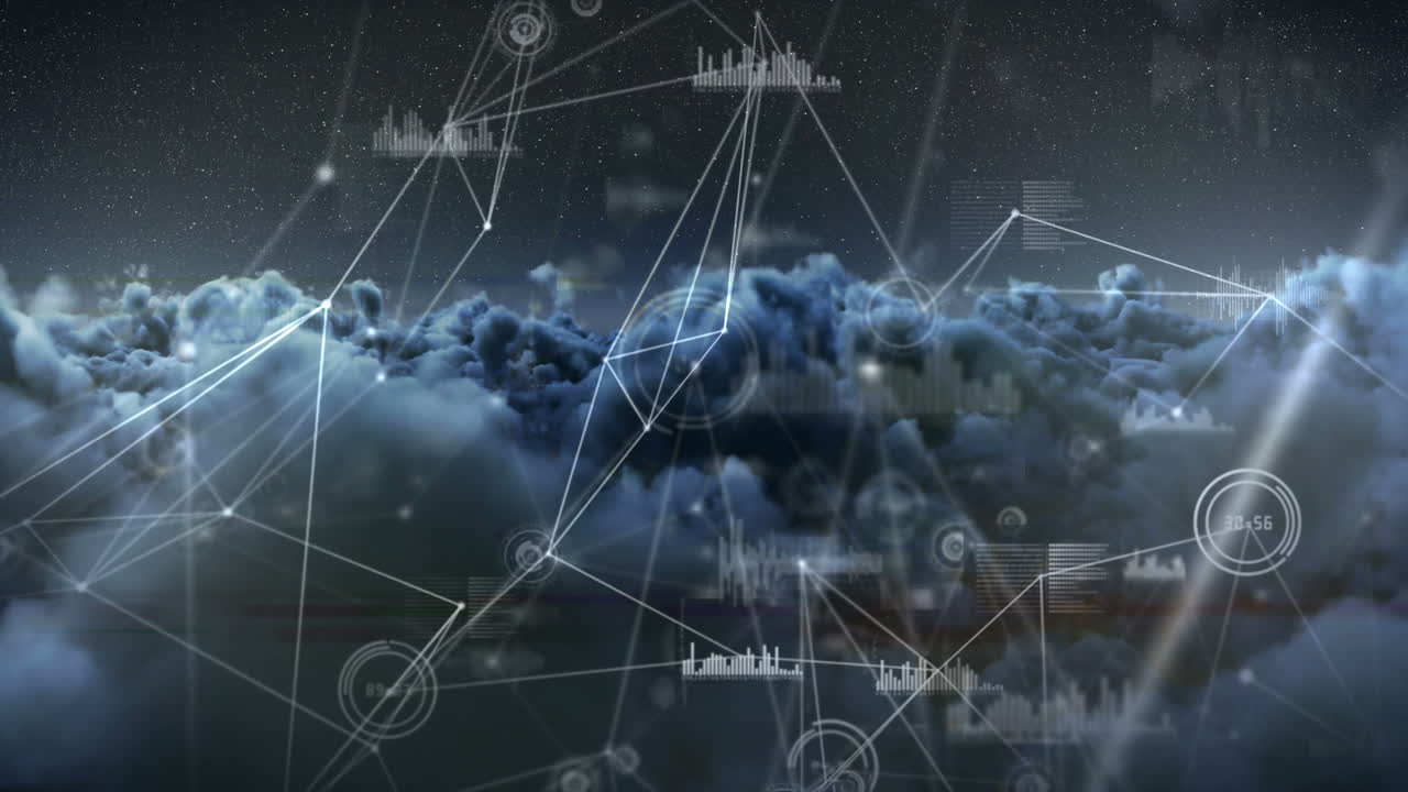 밤 4k 동안 구름에 대한 바이너리 코드와 라인