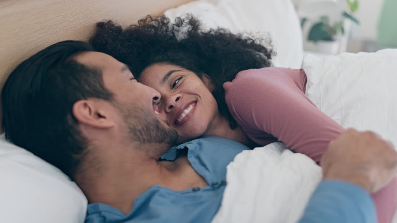 Bed, hug and couple with love