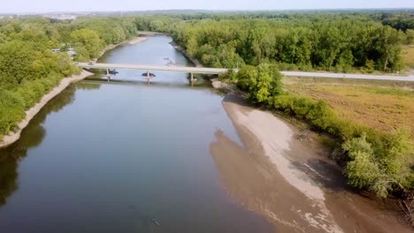 aerial drone view along the iowa river in late summer