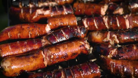 Delicious-fried-sausages-on-home-barbecue