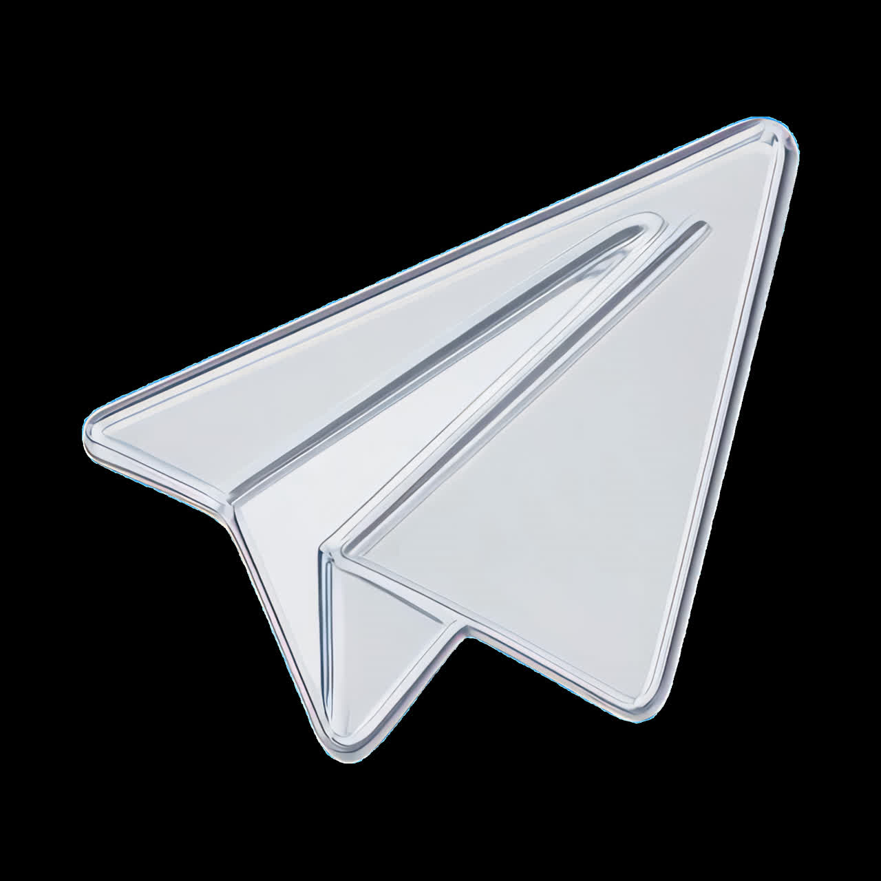 Sleek metallic paper airplane icon animation isolated asset, transparent 4K video, alpha channel