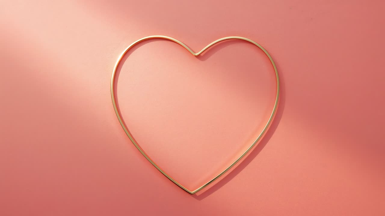 Spostamento della luce del set che causa un sottile cuore di filo dorato che proietta un'ombra diagonale da un riflettore su un tappetino rosa