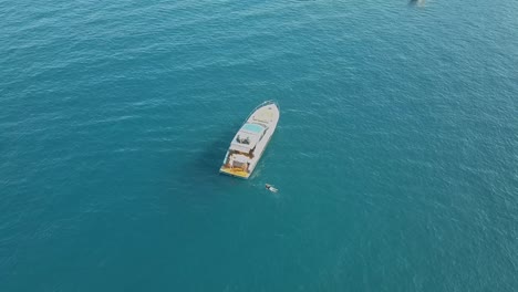 Aerial-drone-shot-of-a-luxury-yacht-in-the-middle-of-the-sea