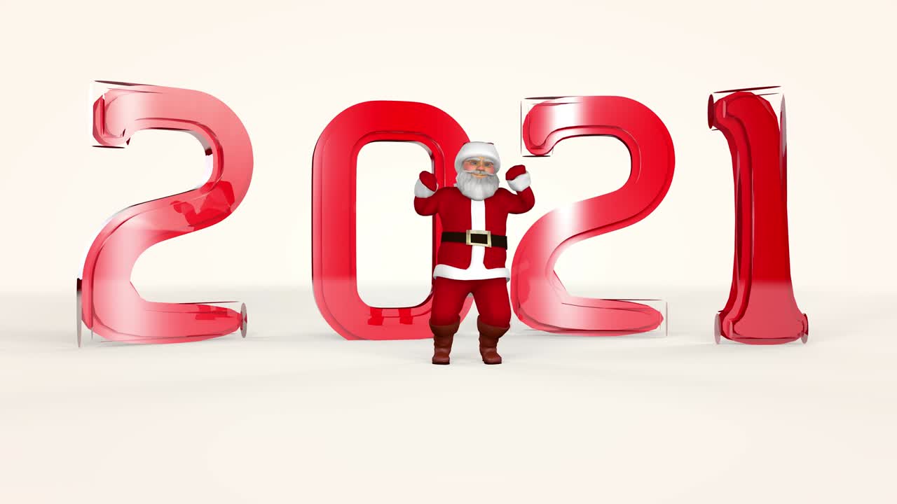 el alegre papá noel en un traje rojo está bailando. renderización 3d