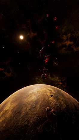 a large cluster of asteroids near an unknown planet vertical