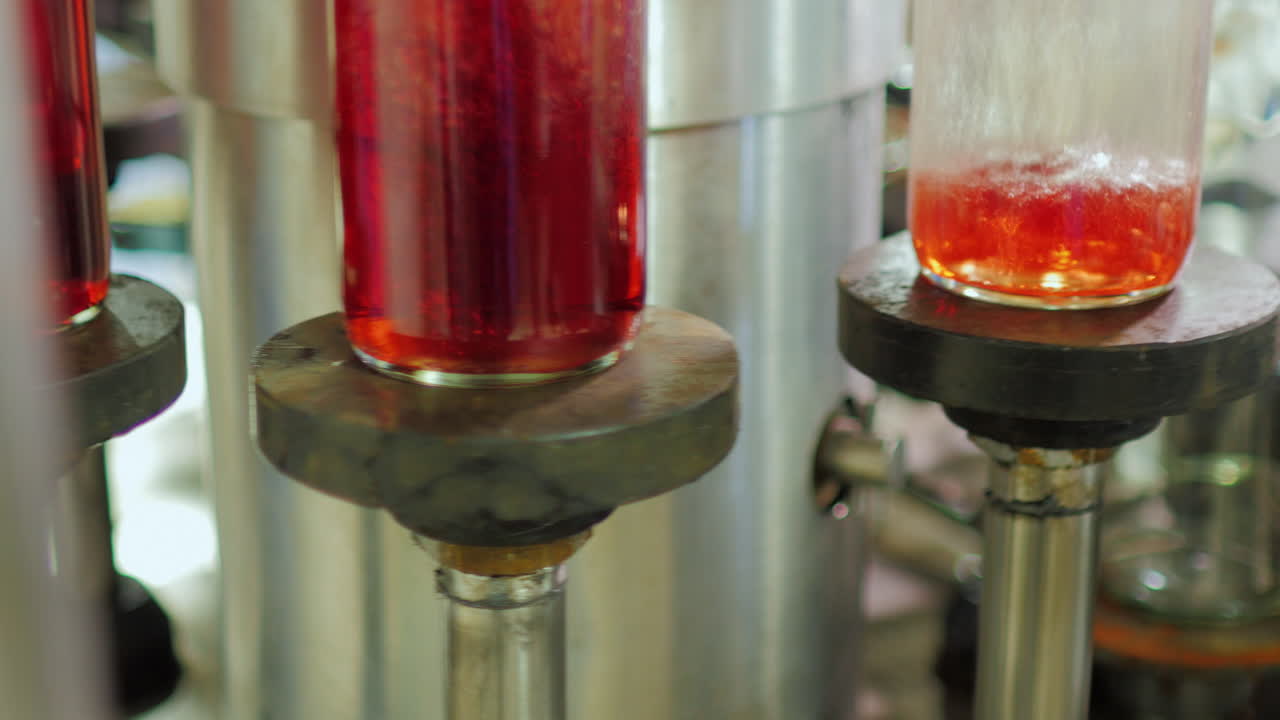 컨베이어 벨트에서 움직이는 레드 와인 병 9