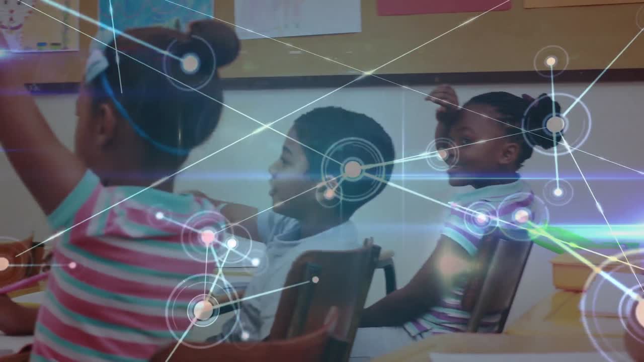 Animation of network of connections over diverse schoolchildren learning in classroom