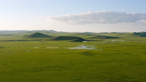 Aerial-View-Green-Grassland-And-Hills-In-Morigele-River,-Hulun-Buir,-China