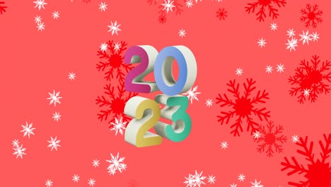 Animation-of-2023-text-and-christmas-decorations-in-background