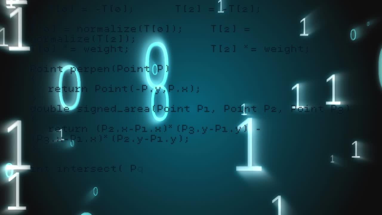 바이너리 코딩 컴퓨팅을 통한 데이터 처리 애니메이션