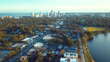 4K-Aerial-Video-of-Downtown-Skyline-along-4th-Street-North-in-St-Petersburg,-FL