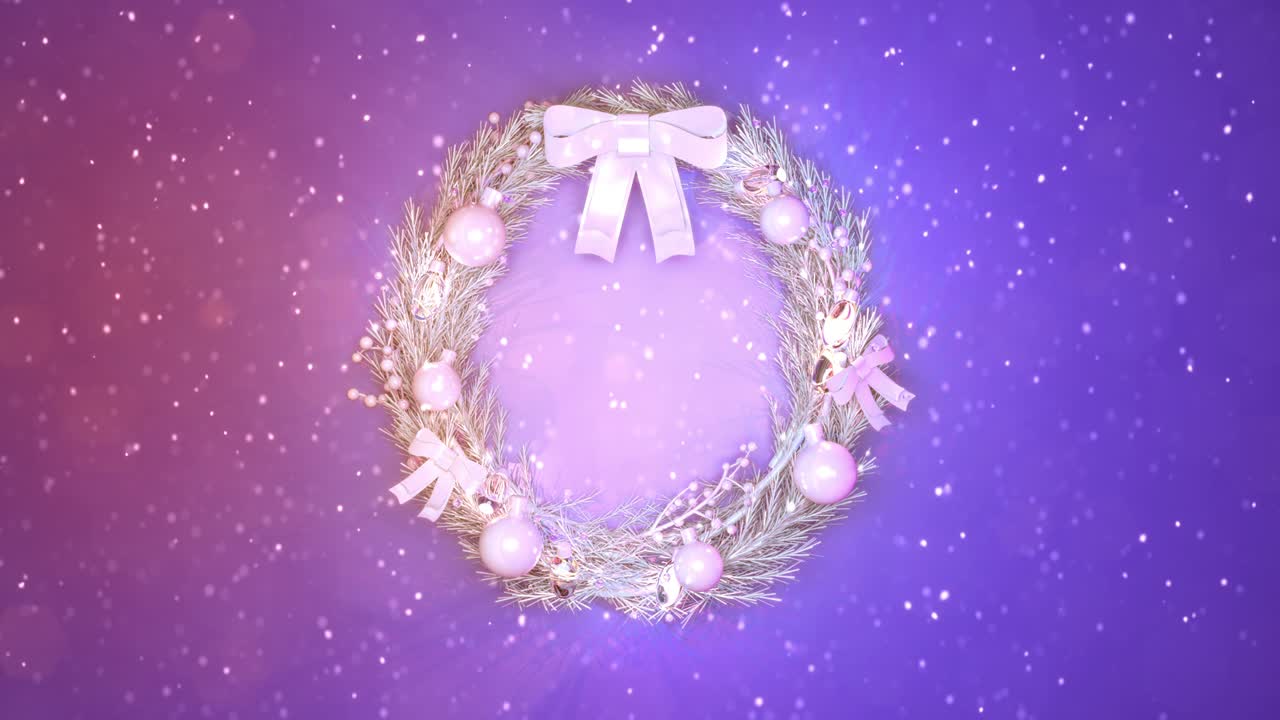 rosario de navidad embellecido en un fondo colorido con nieve cayendo