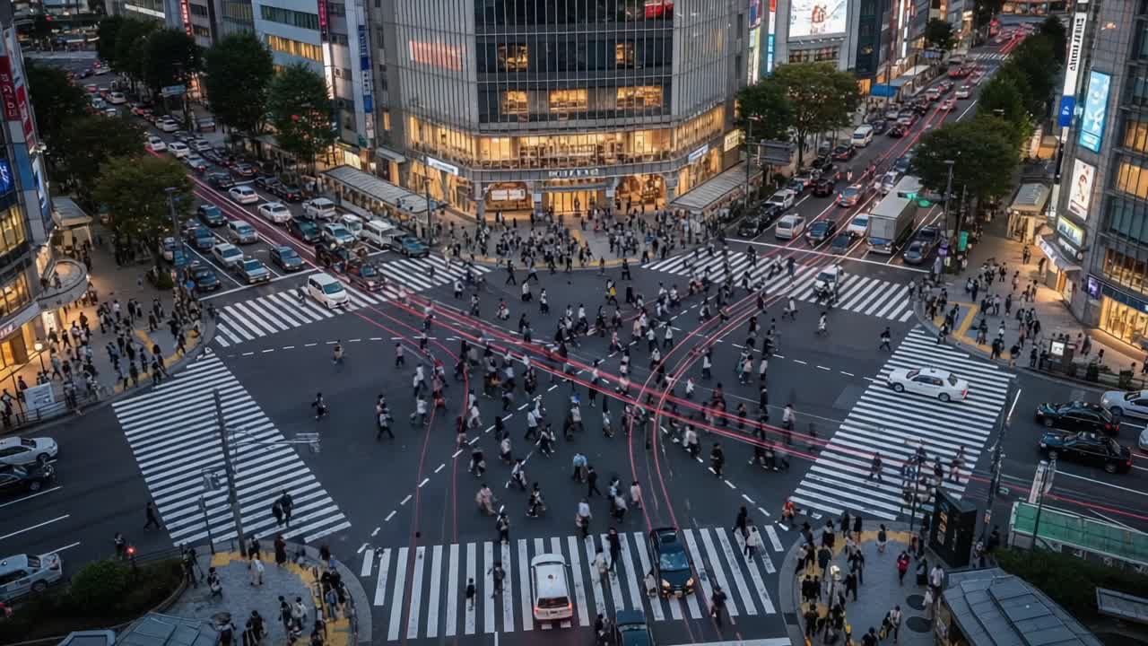 An Aerial Perspective of a Bustling Urban Intersection at Dusk ...