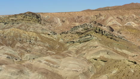 Aerial-view-of-the-layers-and-striations-of-the-rocks-in-an-ancient-desert-landscape