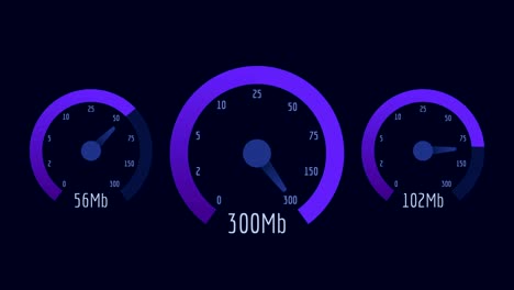 tres velocímetros velocidad de internet 50 mb 100 mb 300 mb escala de lila