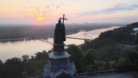 ukraine, kiev in the morning at dawn - monument to vladimir the great