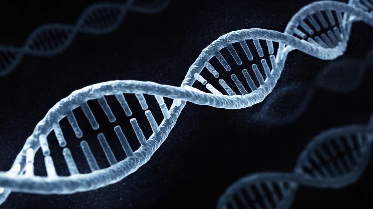 A Stunning Representation of a DNA Helix, Showcasing the Intricate Structure and Beauty of Genetic Material in a Dark Background Highlighting Molecular Dynamics