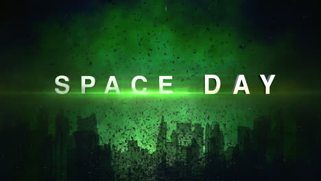 space day with dark city and fly garbage in night time